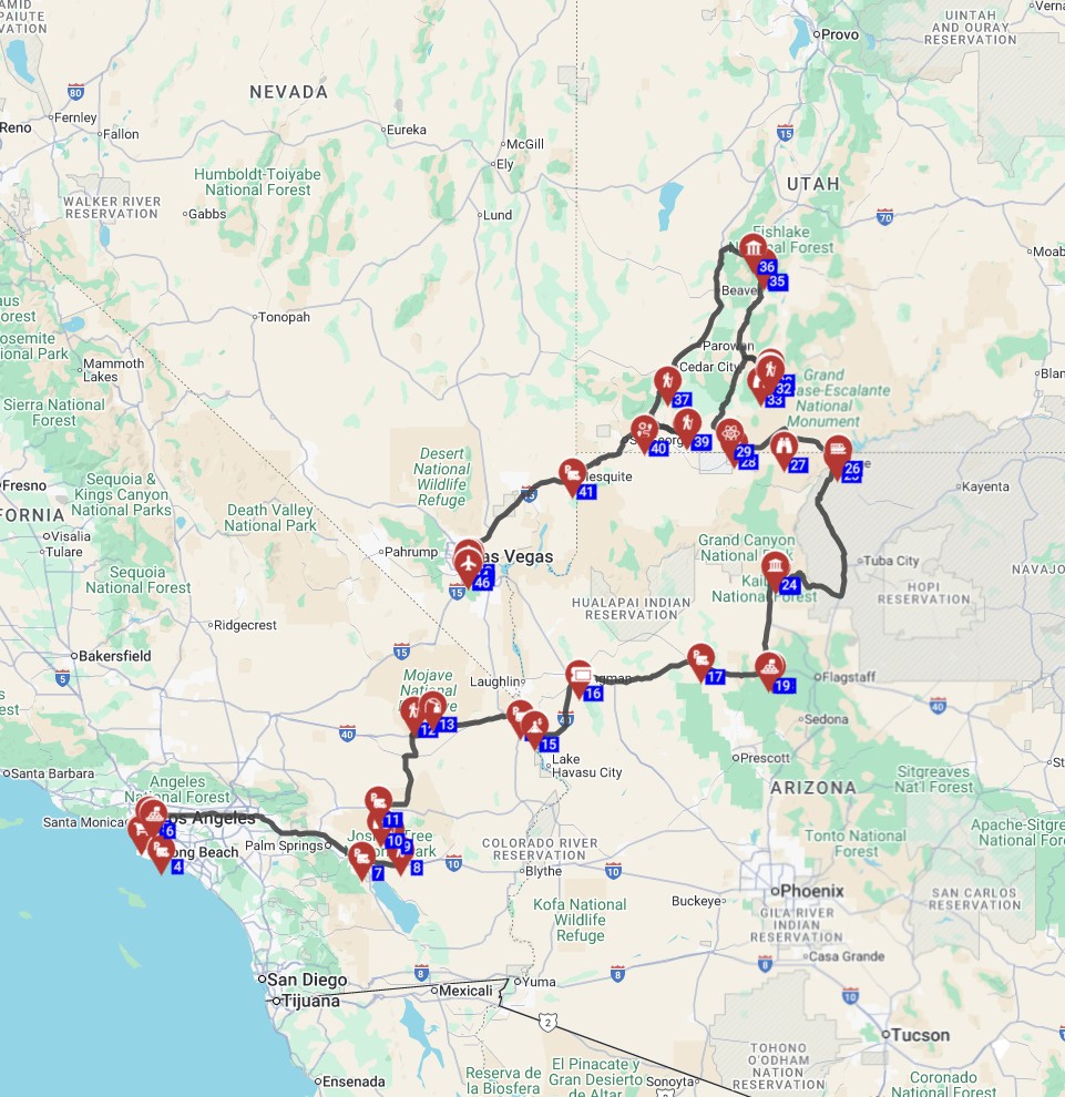 First time RV trip in USA from Los Angeles to Las Vegas motorhome route plan